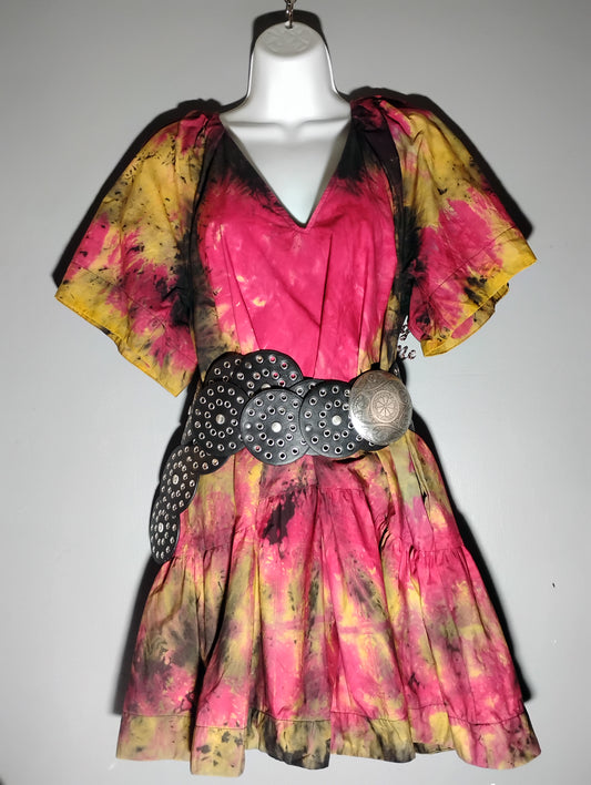 Handcrafted reverse tie-dyed and Ice-dyed Heart dress size small