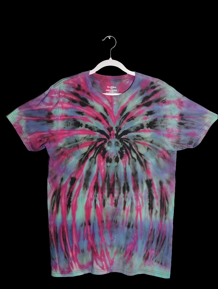 Reverse tie dye spider technique over a size medium shirt