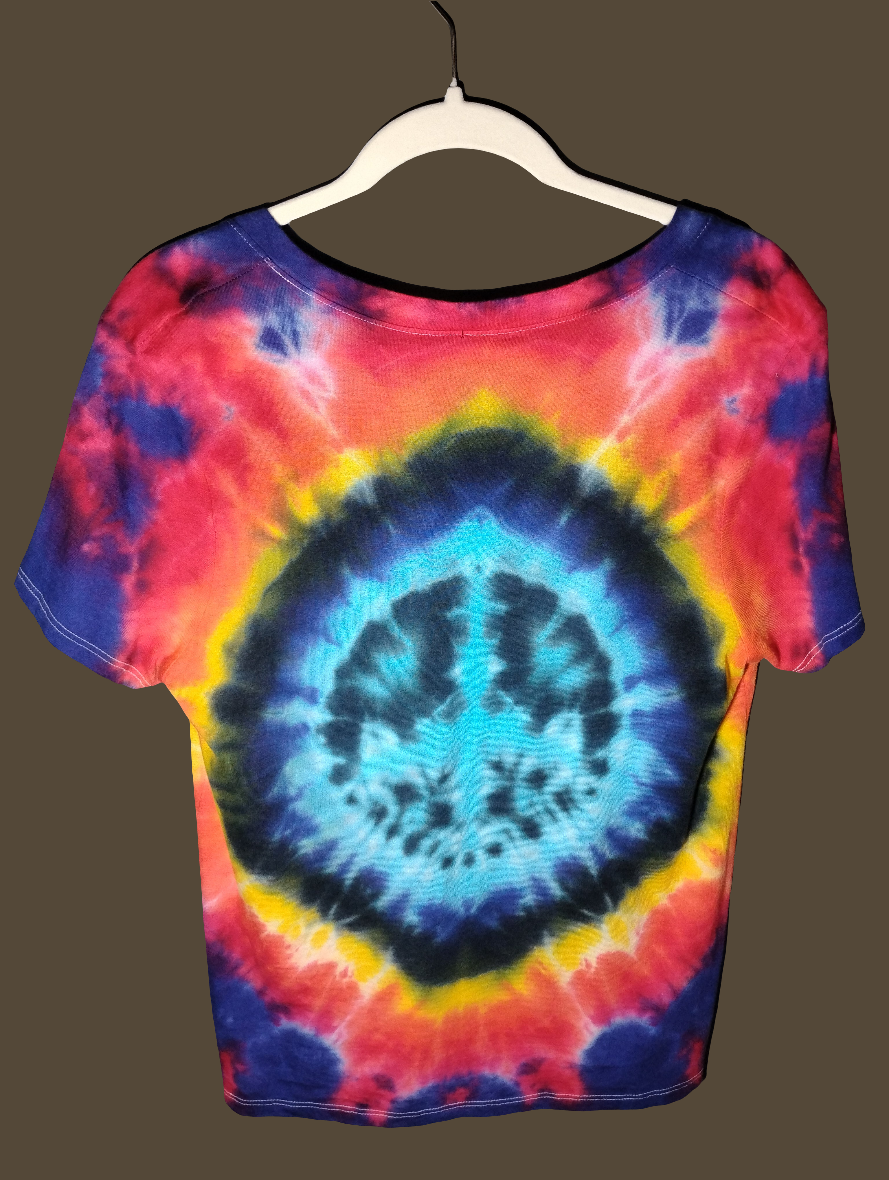 Ladies peace sign tie-dyed shirt in size small