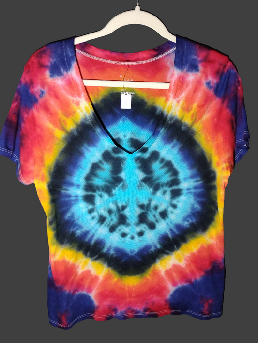 Ladies peace sign tie-dyed shirt in size small